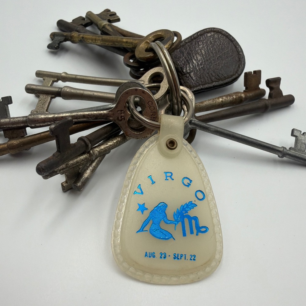 Vintage Skeleton Keys Lot Metal Virgo Zodiac Keychain Antique Corbin Steampunk